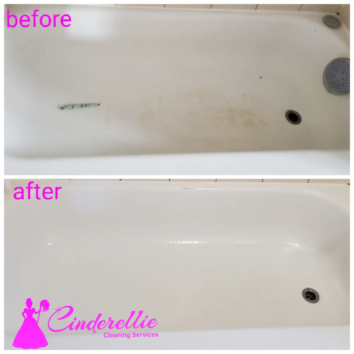 Before and after bathtub deep cleaning