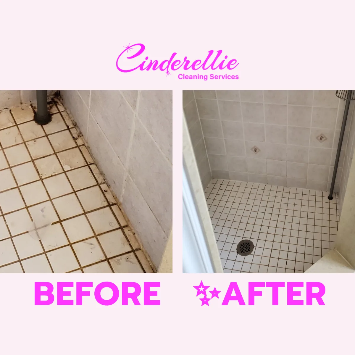 Before and after deep clean shower tile and grout