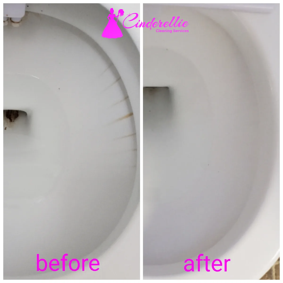 Before and after toilet bowl deep cleaning