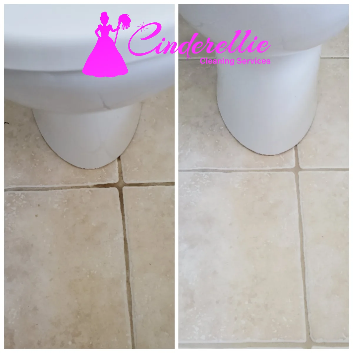 Before and after toilet base tile grout cleaning