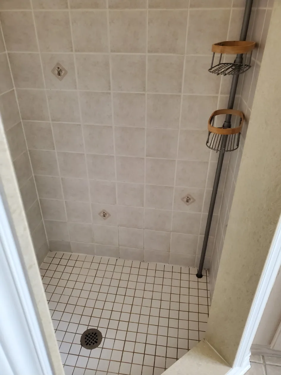 Freshly cleaned shower stall with spotless tiles